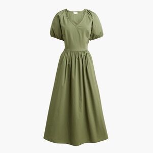 J.Crew Lace Trim Midi Dress Olive Green Puff Sleeve Size 4